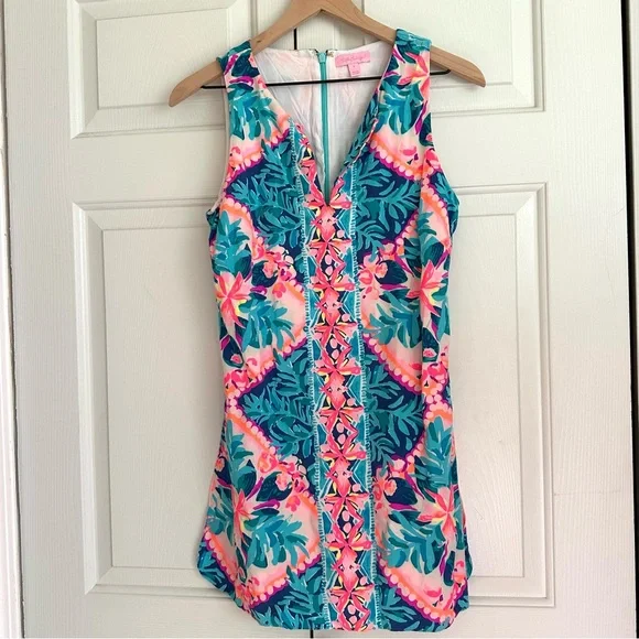 Lilly Pulitzer Sleeveless Pink and Blue Floral Romper - Picture 3 of 14